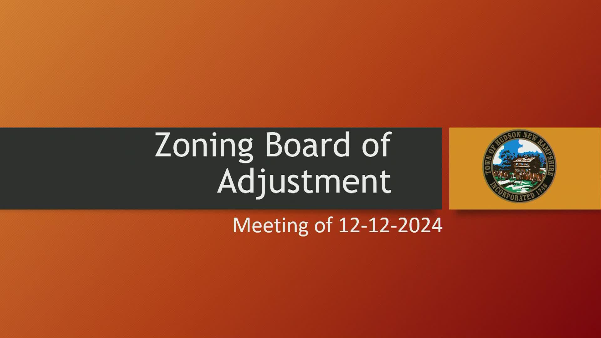Navigate to Zoning Board of Adjustment Meeting of 12-12-24