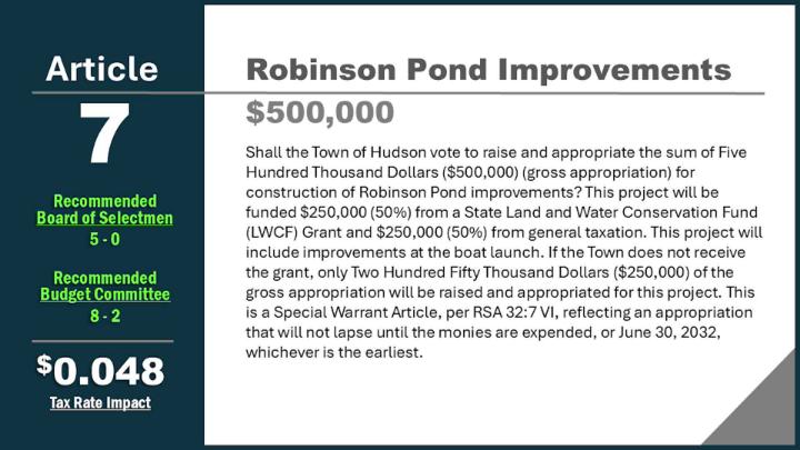 Thumbnail image for 2026 Town Warrant Article 7 & 8 - Robinson Pond Improvements and Route 102 New Sidewalks