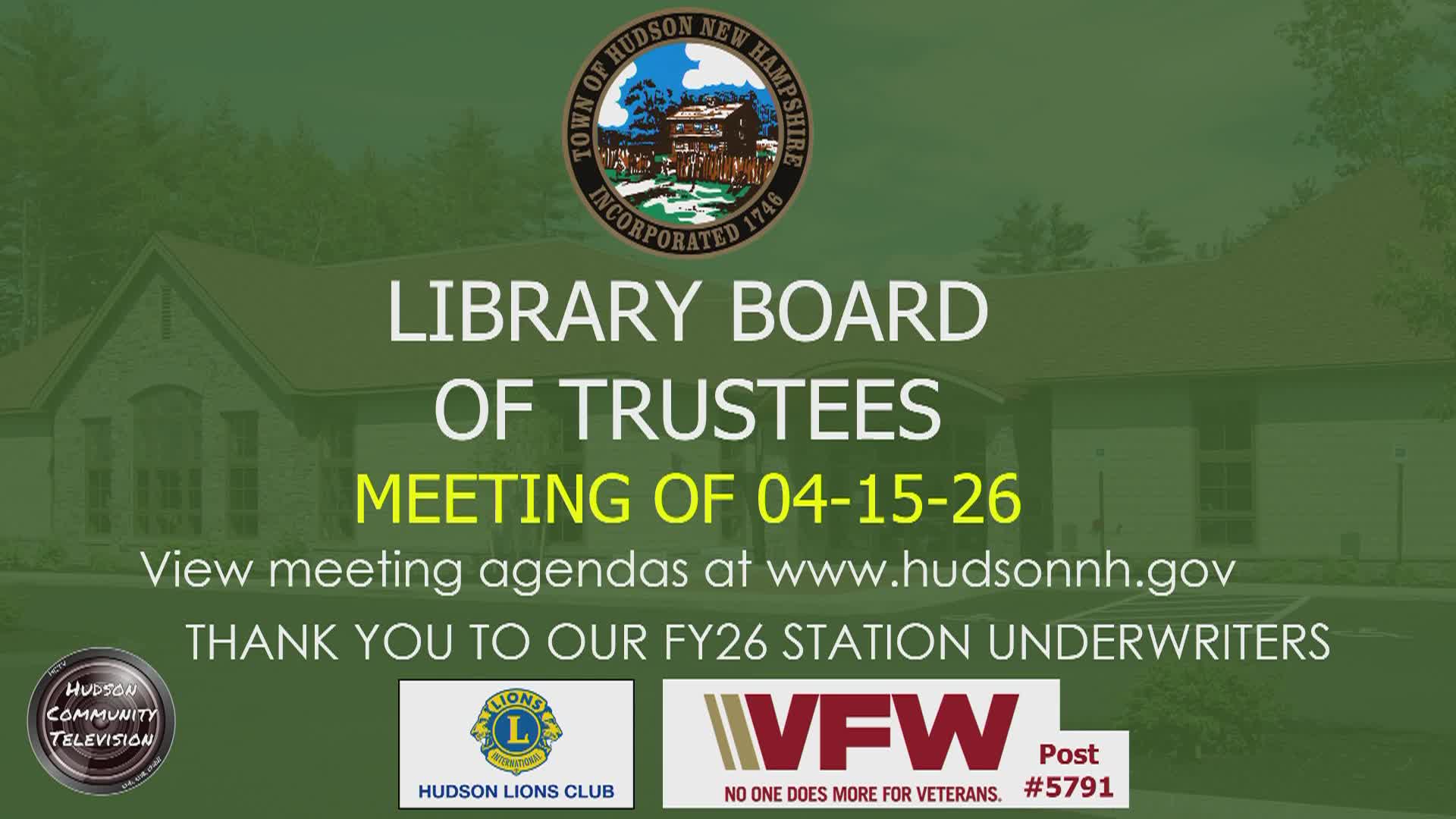 Thumbnail image for Library Trustees Meeting of 04-15-26