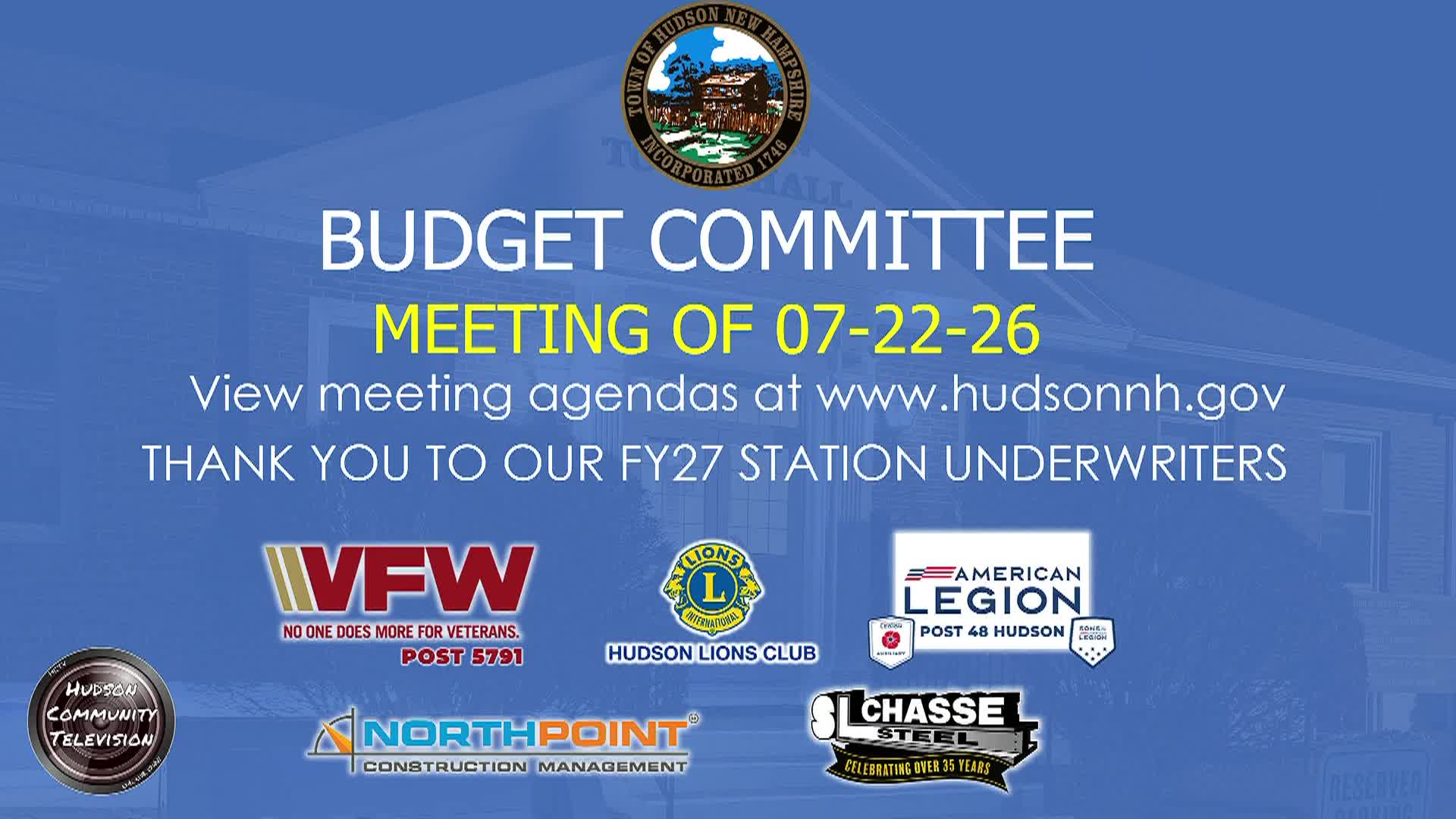 Thumbnail image for Budget Committee Meeting of 07-22-26