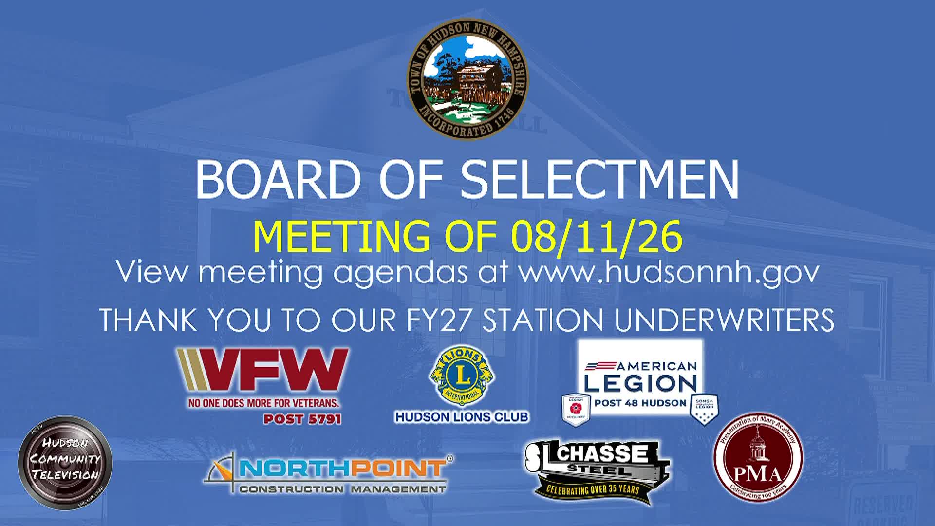 Thumbnail image for Board of Selectmen Meeting of 08-11-26