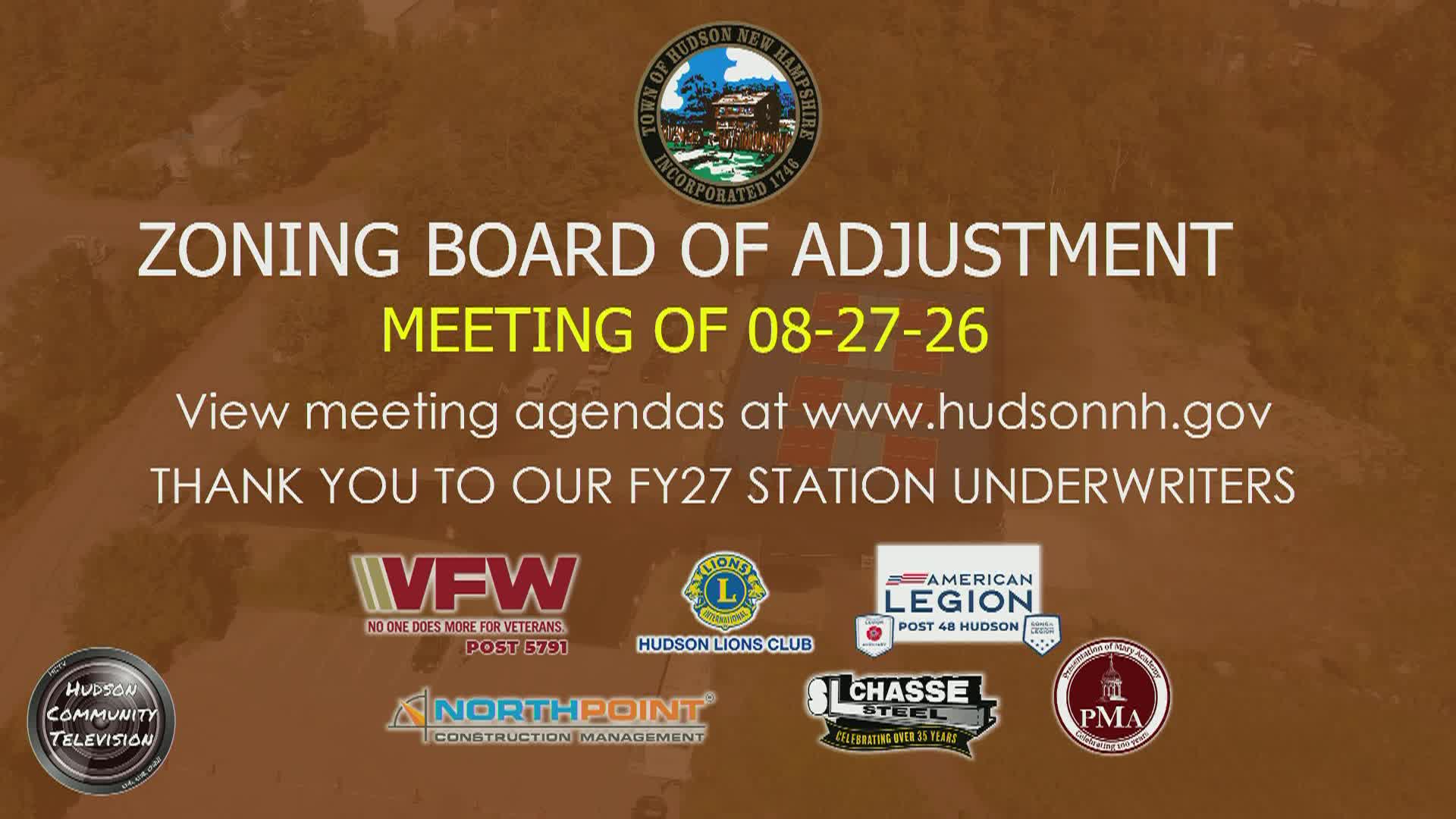 Thumbnail image for Zoning Board of Adjustment Meeting of 08-27-26