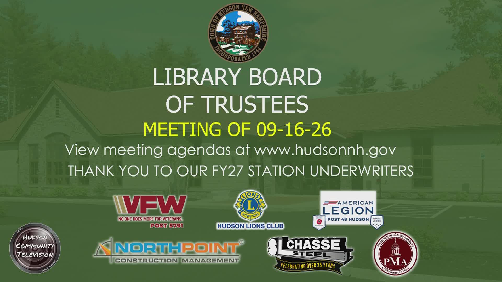 Thumbnail image for Library Trustees Meeting of 09-16-26